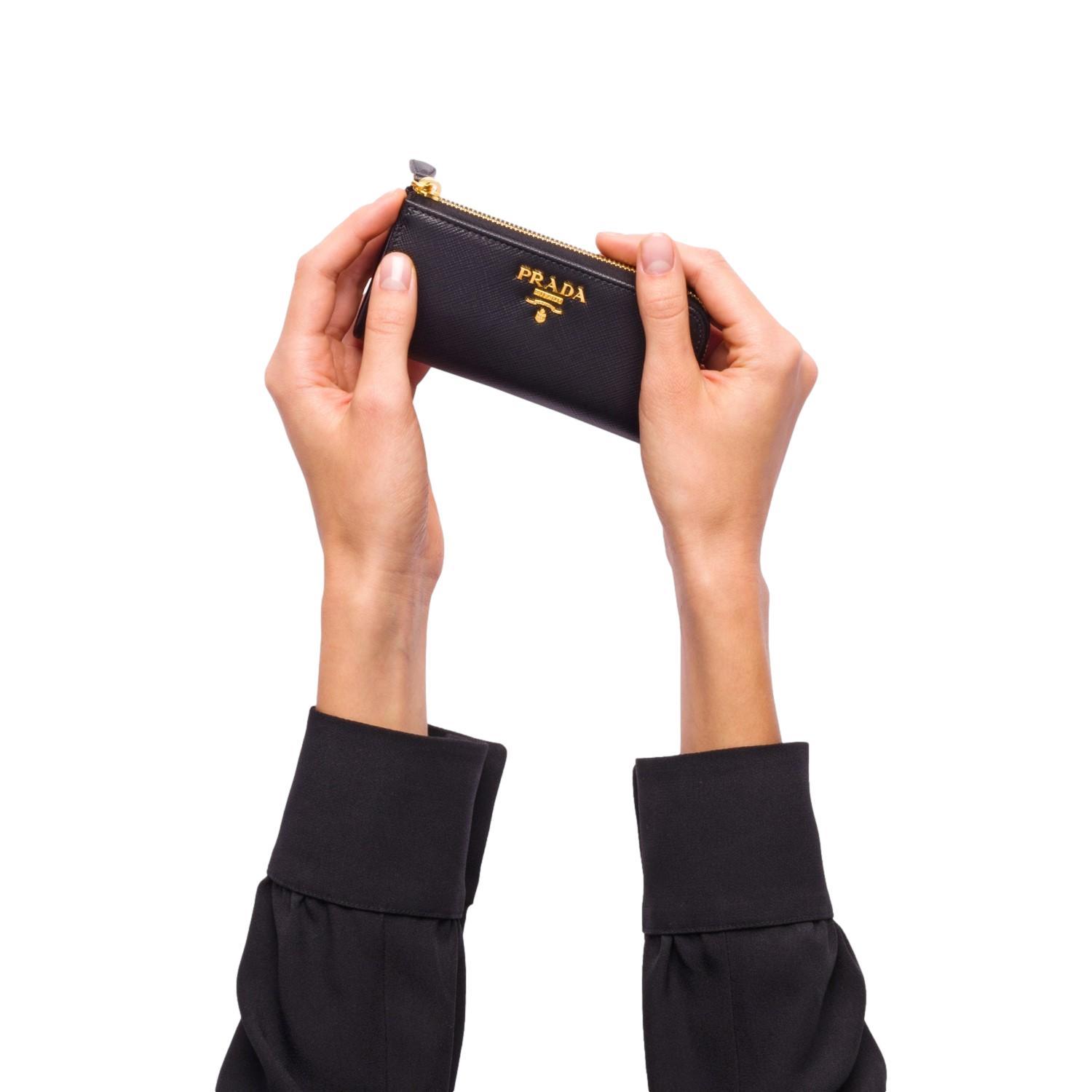 Prada Black Saffiano Leather Key Holder Pouch Wallet 1PP026