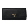 Prada Black Saffiano Leather Snap ID Holder Long Wallet 1MH132