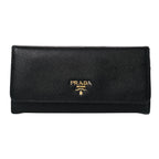 Prada Black Saffiano Leather Snap ID Holder Long Wallet 1MH132