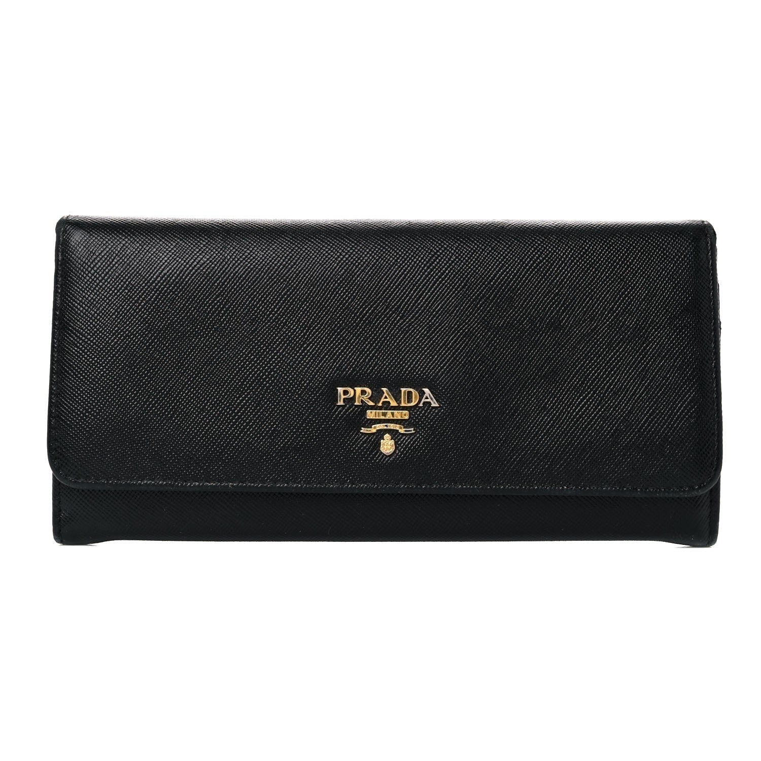 Prada Black Saffiano Leather Snap ID Holder Long Wallet 1MH132