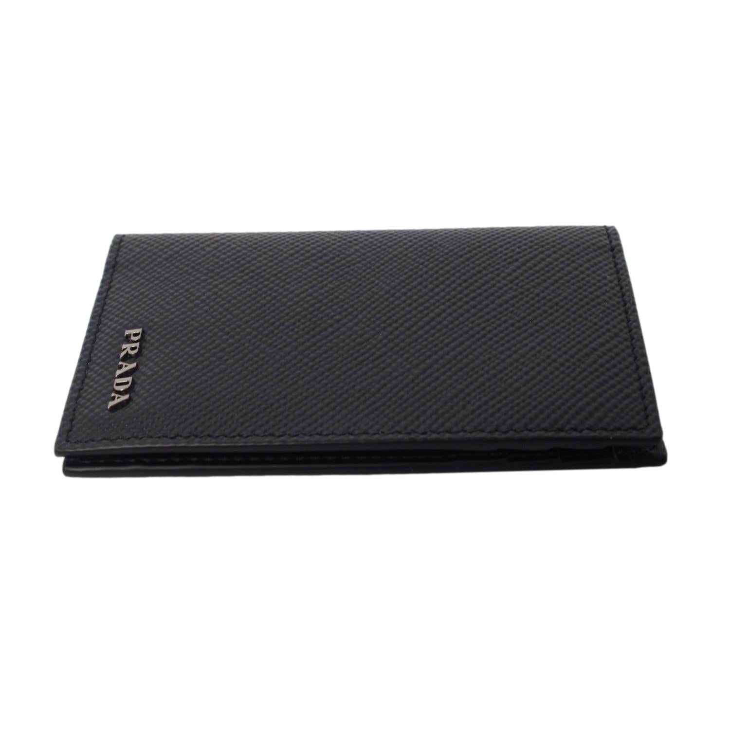 Prada Black Saffiano Leather Vertical Logo Card Holder 2MC101