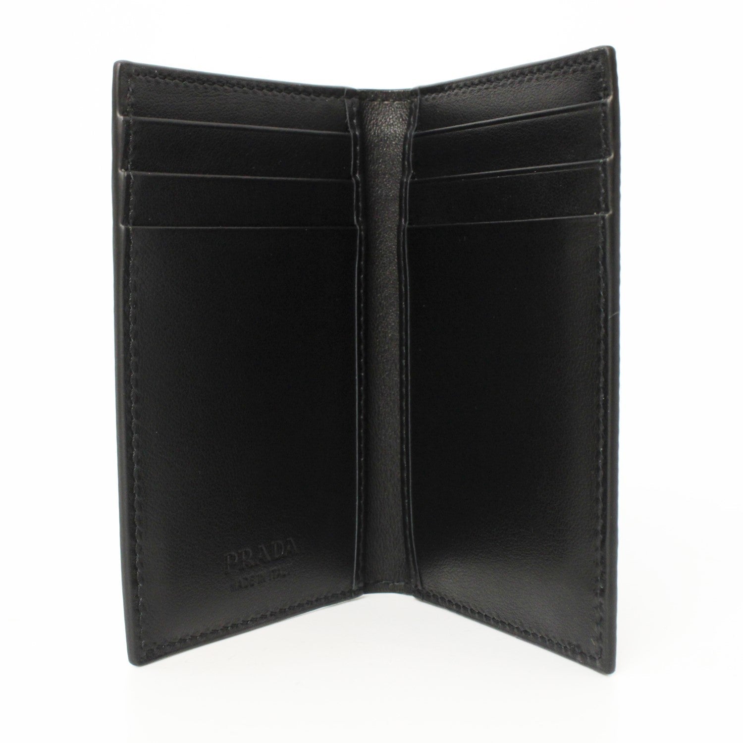 Prada Black Saffiano Leather Vertical Logo Card Holder 2MC101