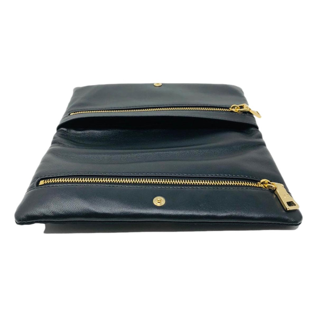 Prada Black Tessuto Nylon Calfskin Leather Wallet Clutch Bag 1MS001