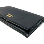 Prada Black Tessuto Nylon Calfskin Leather Wallet Clutch Bag 1MS001