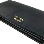 Prada Black Tessuto Nylon Calfskin Leather Wallet Clutch Bag 1MS001