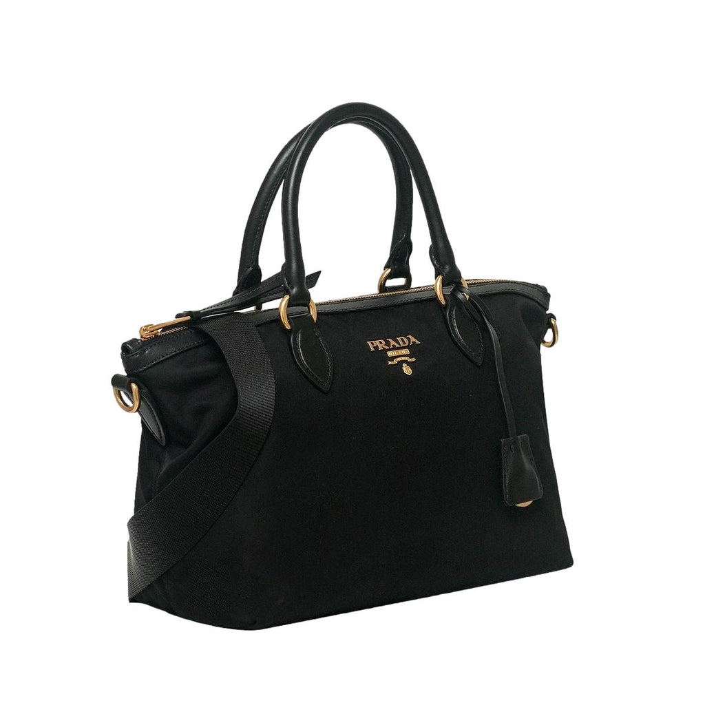 Prada Black Tessuto Nylon Leather Two-Way Satchel Handbag 1BA104