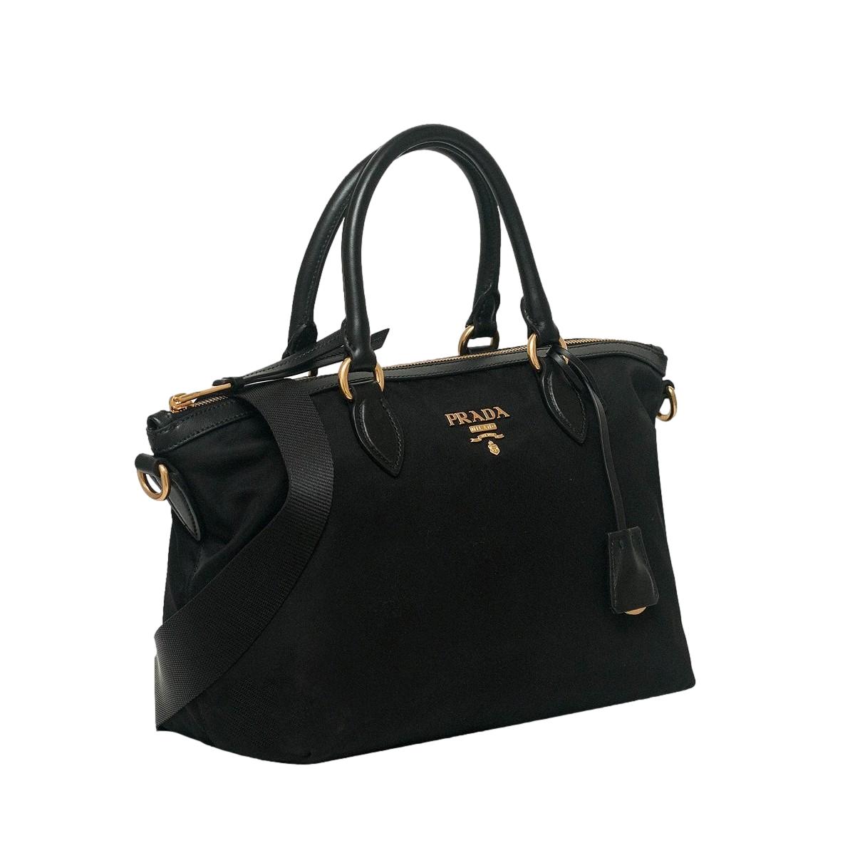Prada Black Tessuto Nylon Leather Two-Way Satchel Handbag 1BA104