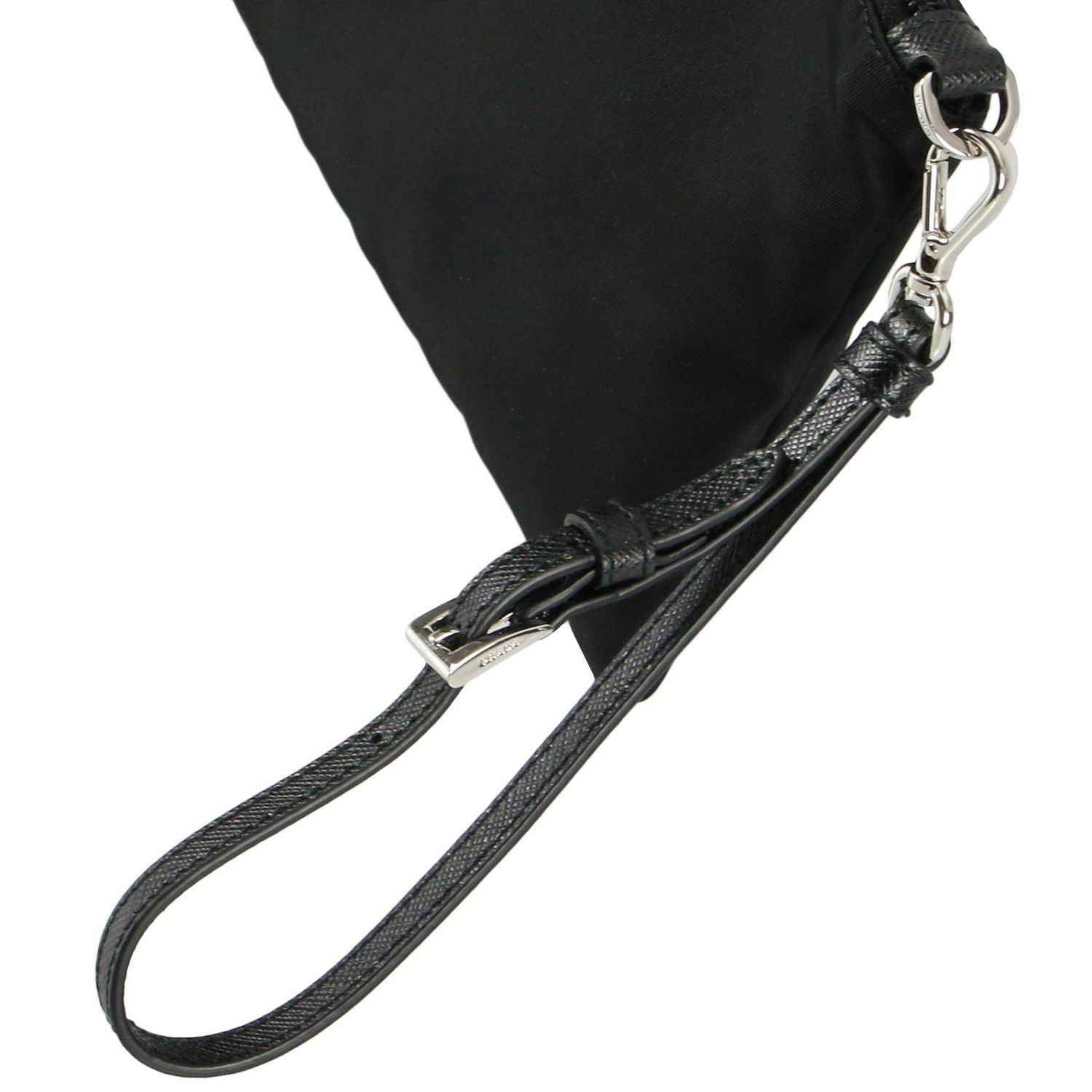 Prada Black Tessuto Nylon Pouch Prada Logo Wristlet Clutch Bag 1NH545