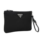 Prada Black Tessuto Nylon Pouch Prada Logo Wristlet Clutch Bag 1NH545