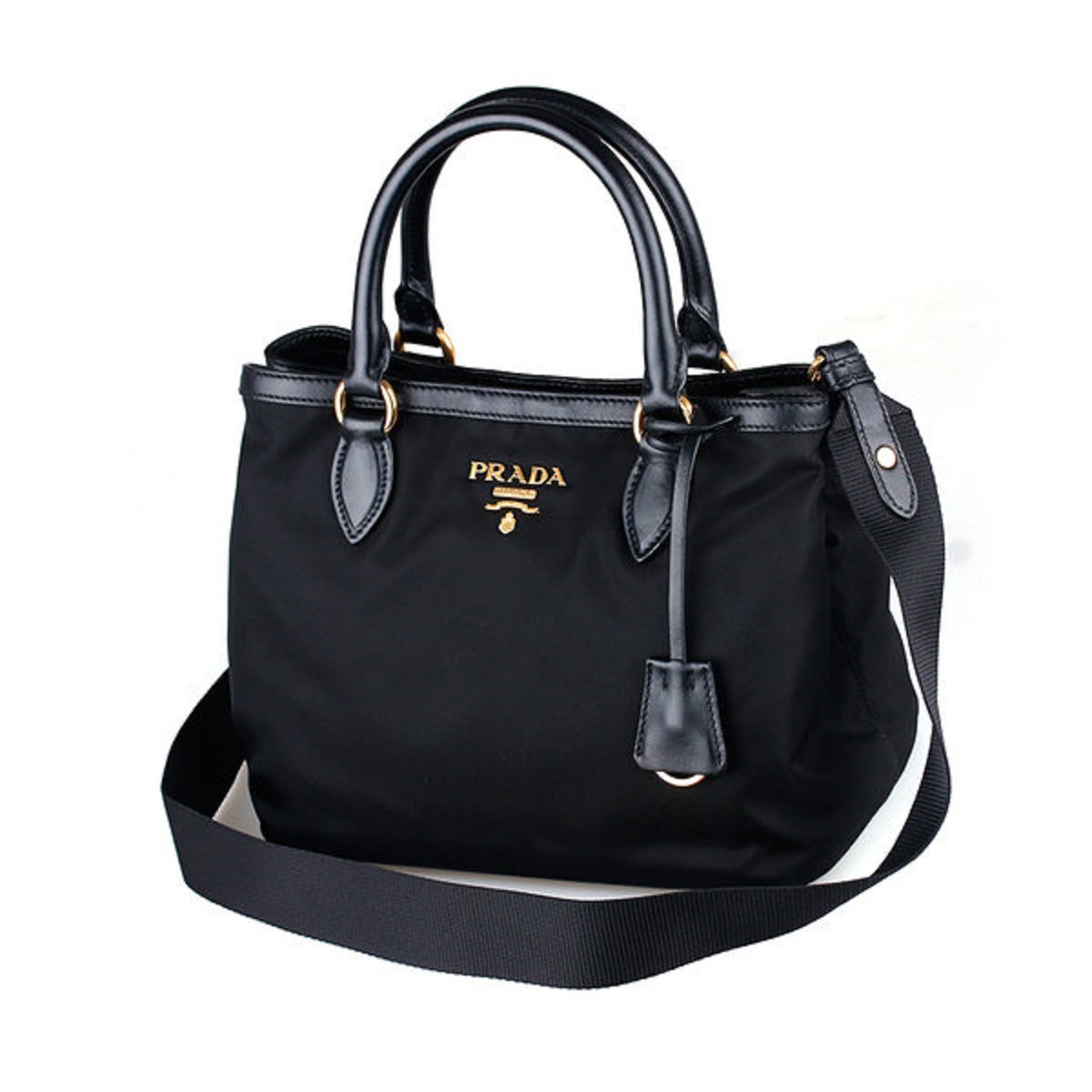 Prada Black Tessuto Nylon Soft Calf Leather Trim Cross Body Bag 1BA172