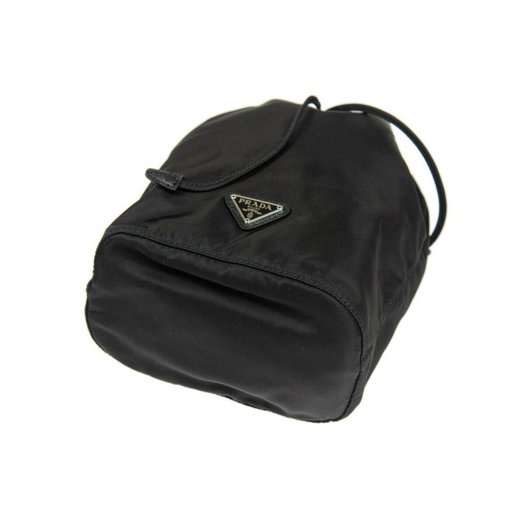 Prada Black Tessuto Nylon Triangle Logo Drawstring Bucket Bag 1NA369