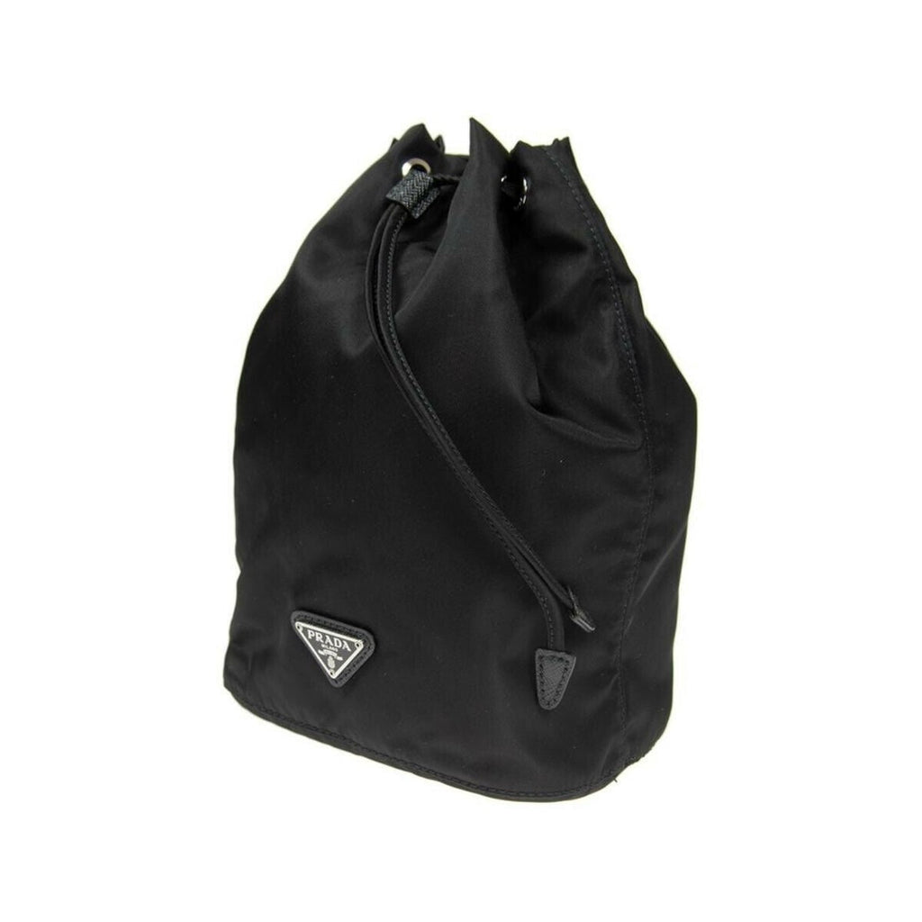 Prada Black Tessuto Nylon Triangle Logo Drawstring Bucket Bag 1NA369