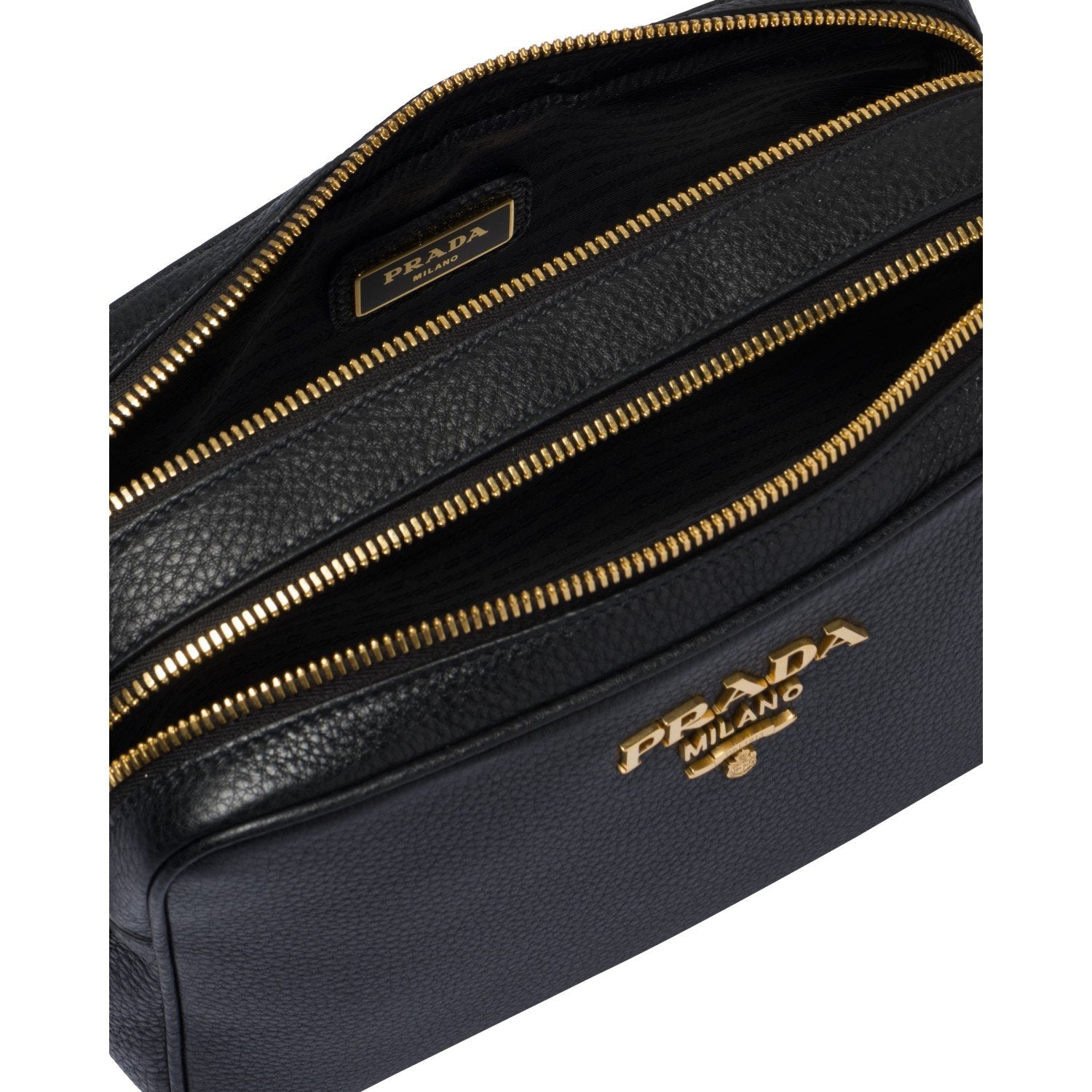 Prada Black Vitello Phenix Leather Double Zip Cross Body Bag 1BH079