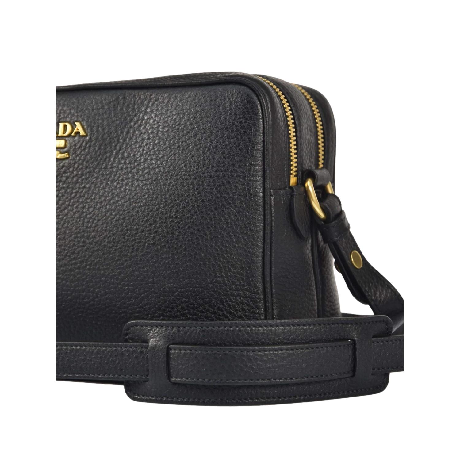 Prada Black Vitello Phenix Leather Double Zip Cross Body Bag 1BH079