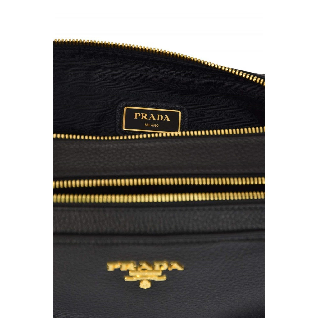 Prada Black Vitello Phenix Leather Double Zip Cross Body Bag 1BH079