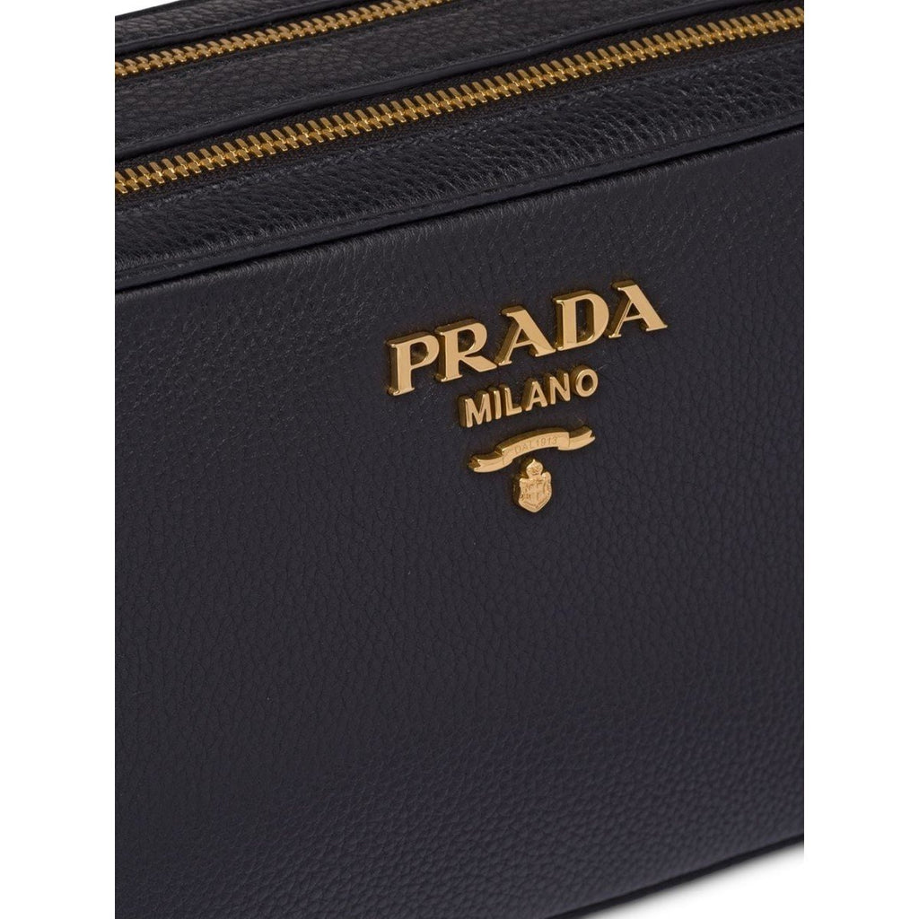 Prada Black Vitello Phenix Leather Double Zip Cross Body Bag 1BH079