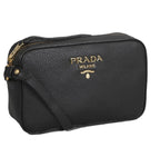 Prada Black Vitello Phenix Leather Shoulder Camera Bag 1BH103