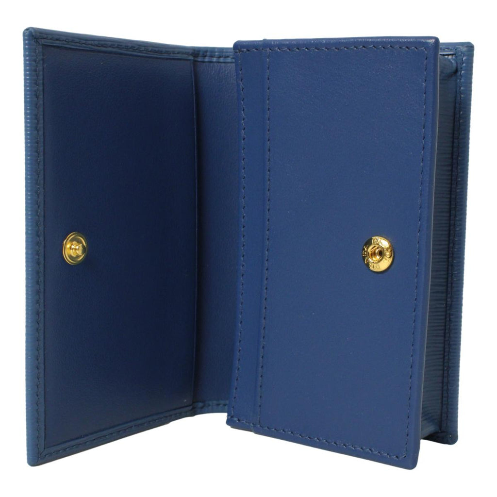 Prada Blue Vitello Move Leather Triangle Logo Card Case Wallet 1MC122