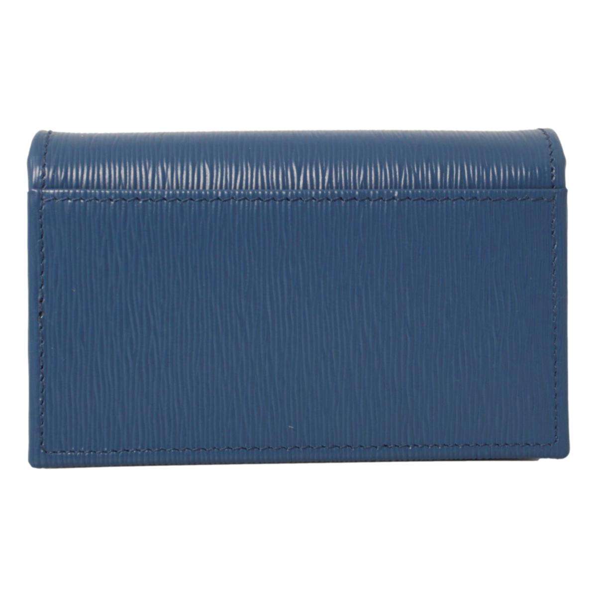 Prada Blue Vitello Move Leather Triangle Logo Card Case Wallet 1MC122