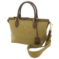 Prada Canvas Jacquard Logo Brown Leather Trim Small Satchel 1BA111