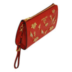 Prada Fuoco Red Saffiano Leather Gold Hearts Pouch Wristlet Bag 1NE007