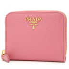 Prada Geranio Pink Vitello Move Leather Gold Zip Coin Wallet 1MM268