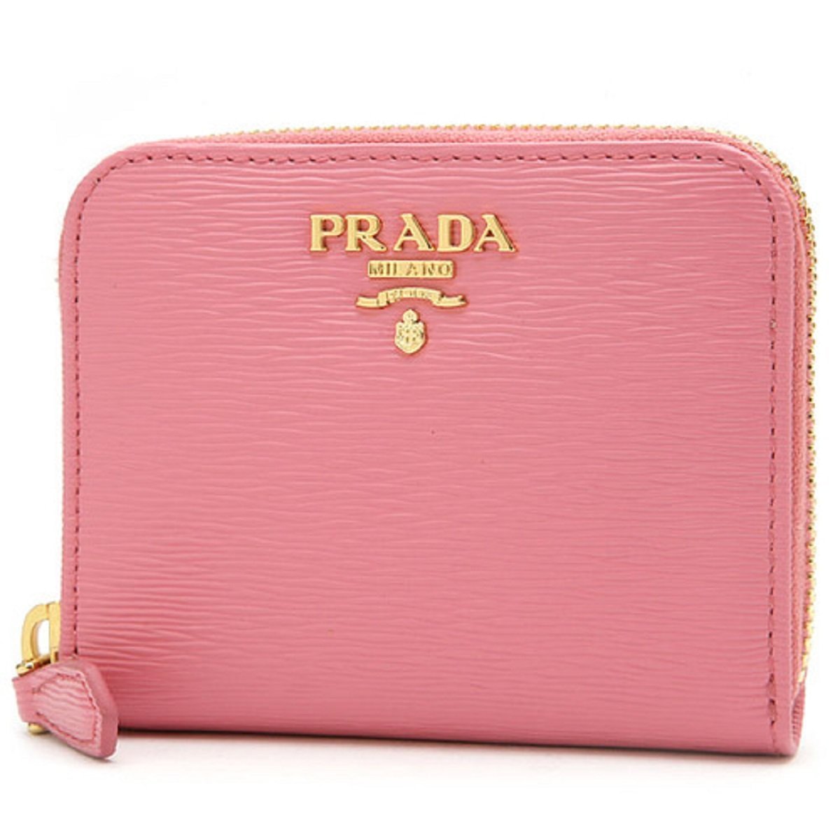 Prada Geranio Pink Vitello Move Leather Gold Zip Coin Wallet 1MM268
