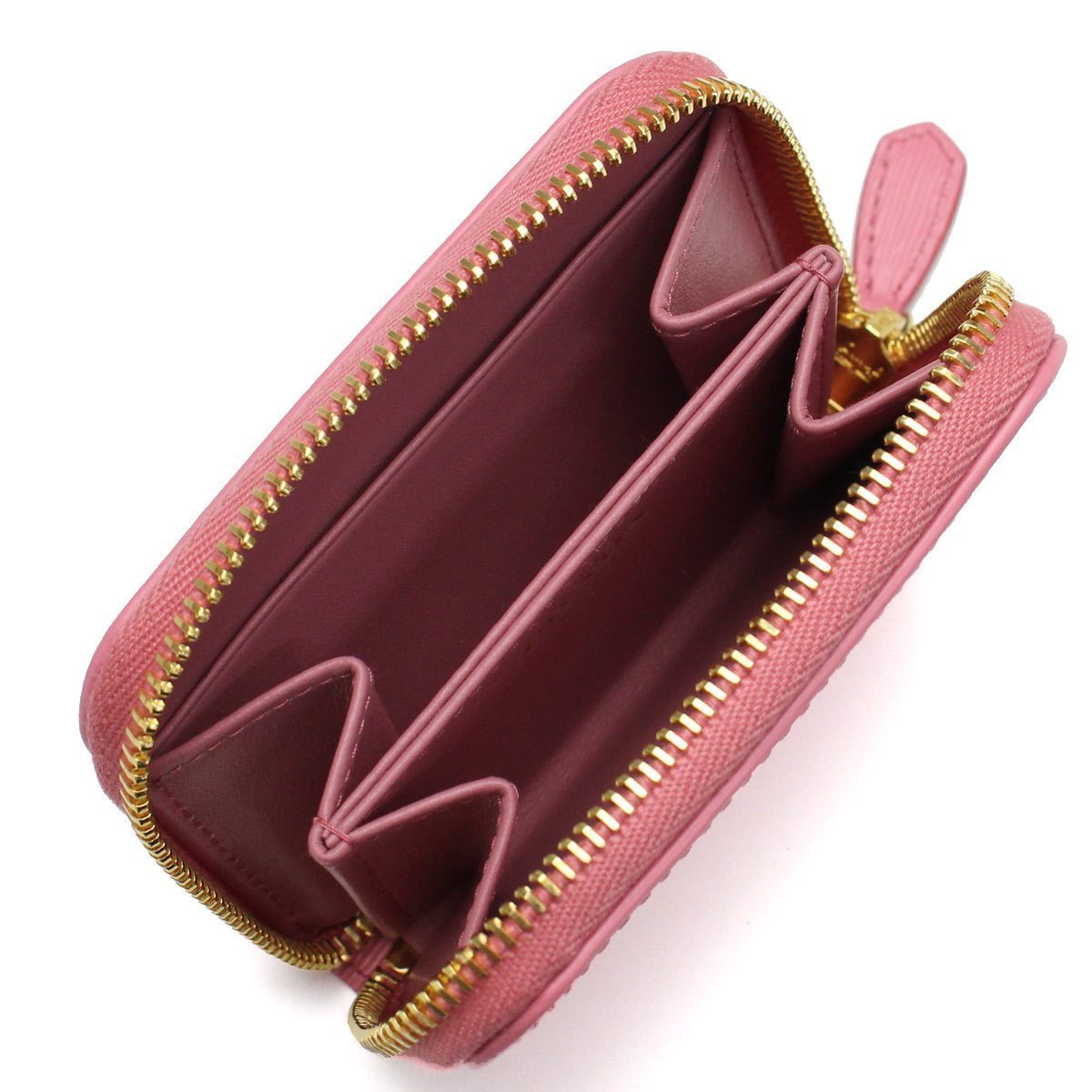 Prada Geranio Pink Vitello Move Leather Gold Zip Coin Wallet 1MM268