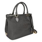 Prada Logo Jacquard Black Soft Calf Leather Trim Cross Body Bag 1BA172