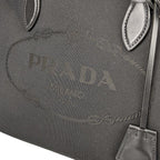Prada Logo Jacquard Black Soft Calf Leather Trim Cross Body Bag 1BA172
