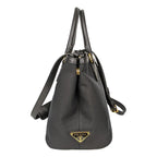 Prada Logo Jacquard Black Soft Calf Leather Trim Cross Body Bag 1BA172
