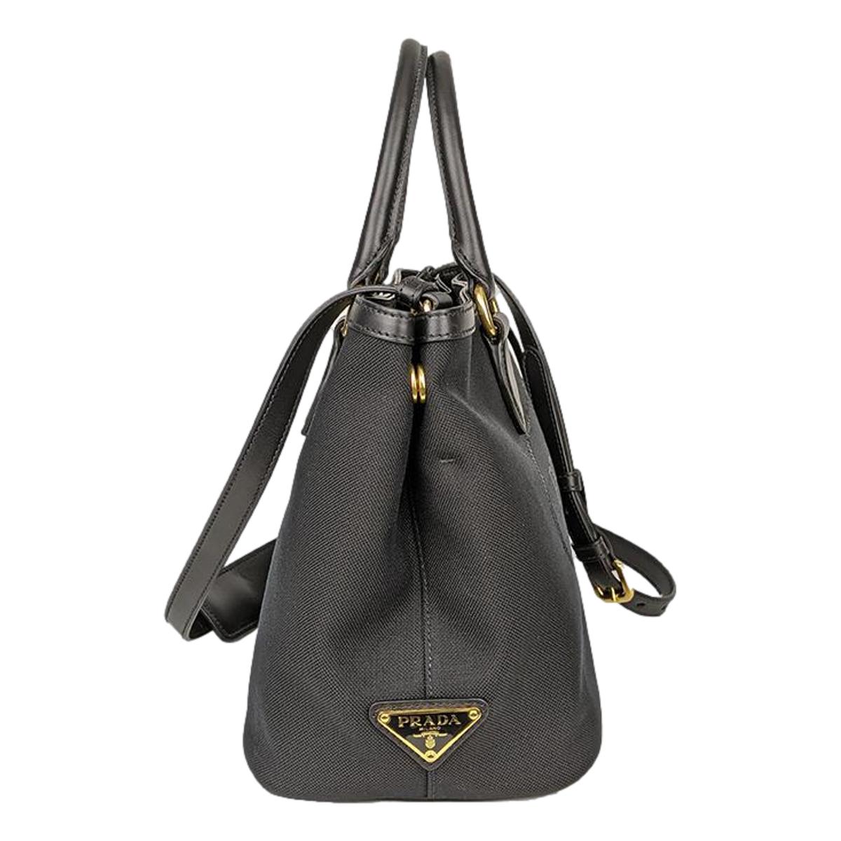 Prada Logo Jacquard Black Soft Calf Leather Trim Cross Body Bag 1BA172