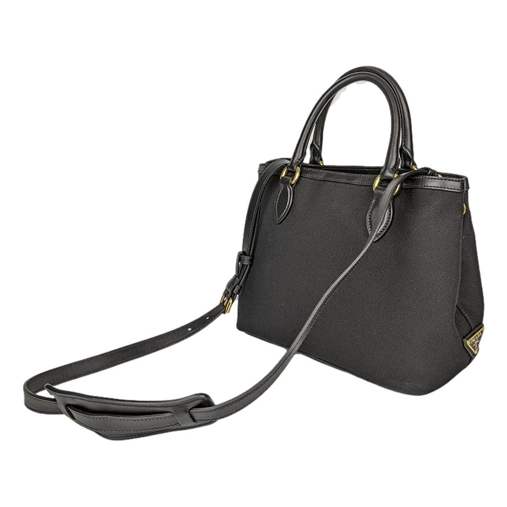 Prada Logo Jacquard Black Soft Calf Leather Trim Cross Body Bag 1BA172