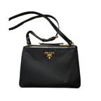 Prada Logo Tessuto Nylon Soft Calf Trim Black Cross Body Bag 1BH046