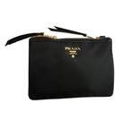 Prada Logo Tessuto Nylon Soft Calf Trim Black Cross Body Bag 1BH046