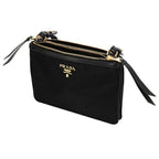 Prada Logo Tessuto Nylon Soft Calf Trim Black Cross Body Bag 1BH046