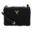 Prada Logo Tessuto Nylon Soft Calf Trim Black Cross Body Bag 1BH046