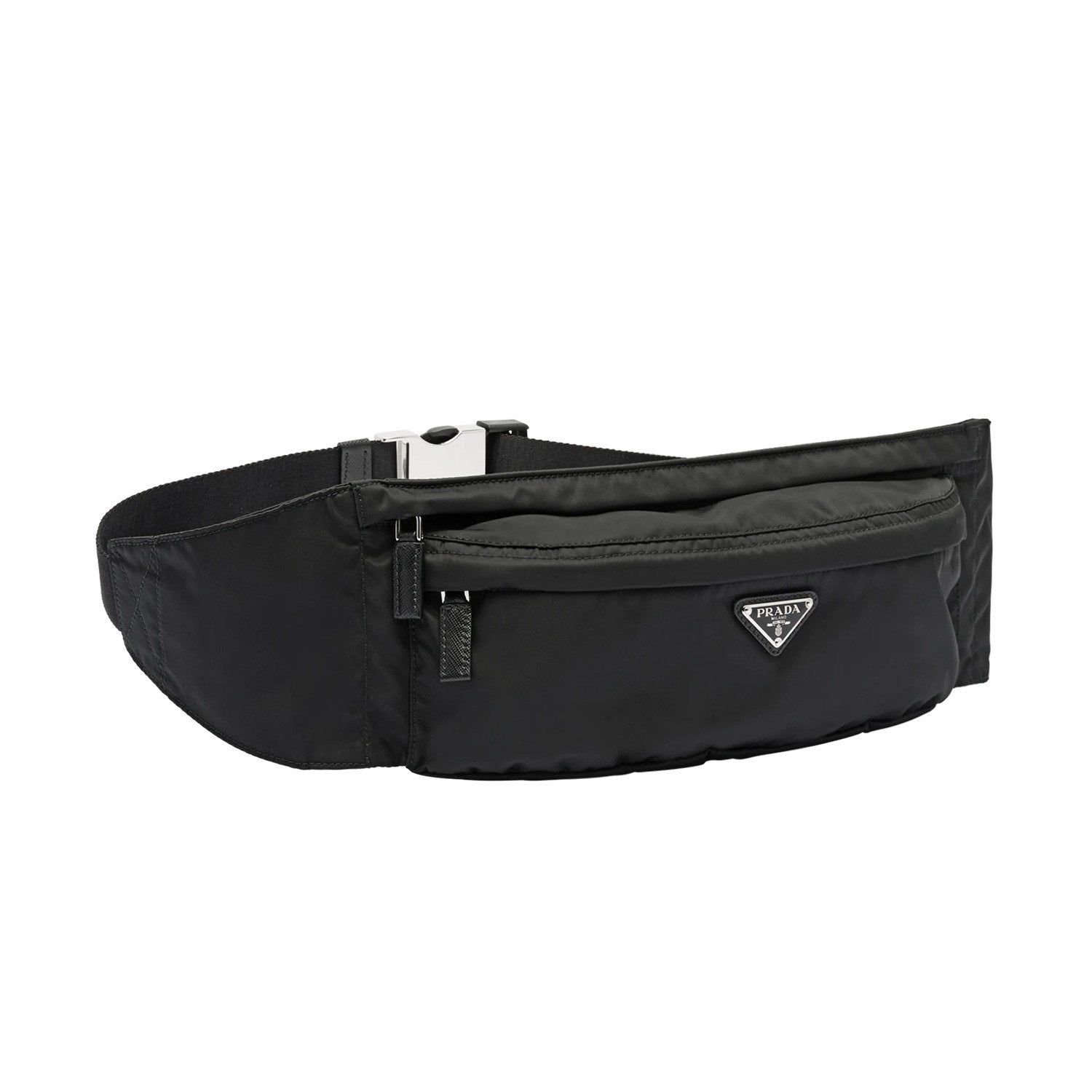 Prada Marsupio Black Nylon Saffiano Trim Triangle Logo Belt Bag 2VL132