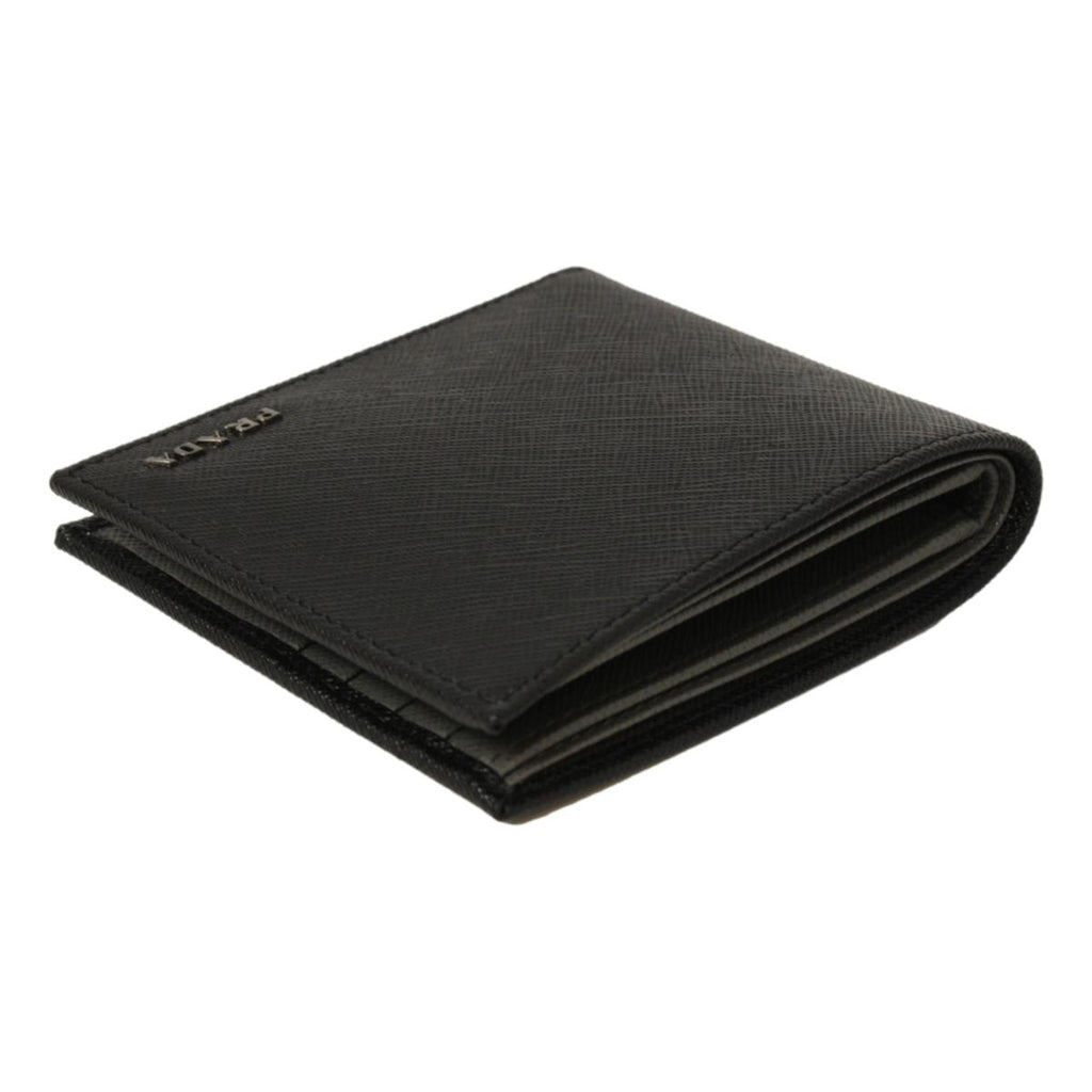 Prada Nero Black Grey Saffiano Cuir Leather Billfold Wallet 2M0513