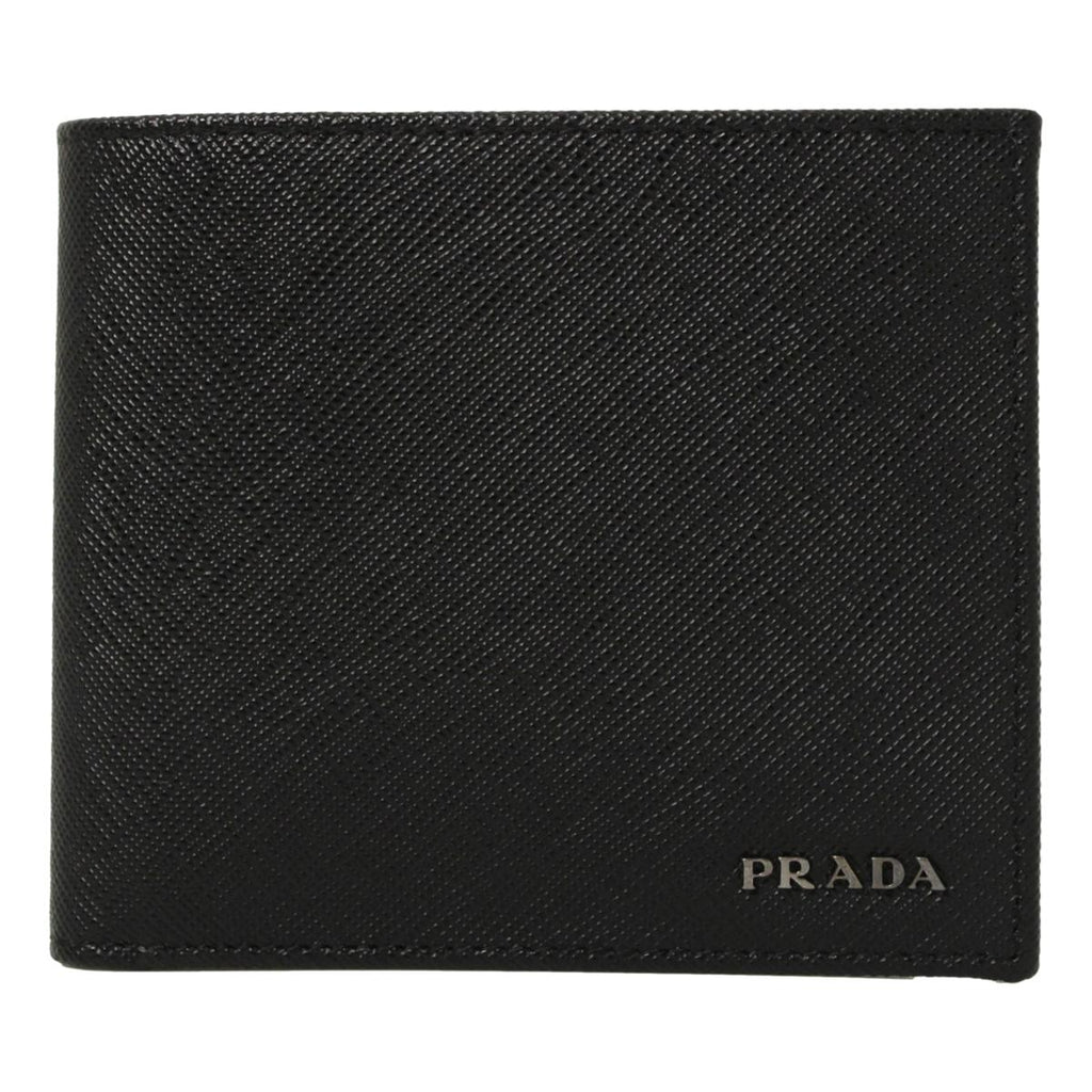 Prada Nero Black Grey Saffiano Cuir Leather Billfold Wallet 2M0513