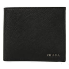 Prada Nero Black Grey Saffiano Cuir Leather Billfold Wallet 2M0513