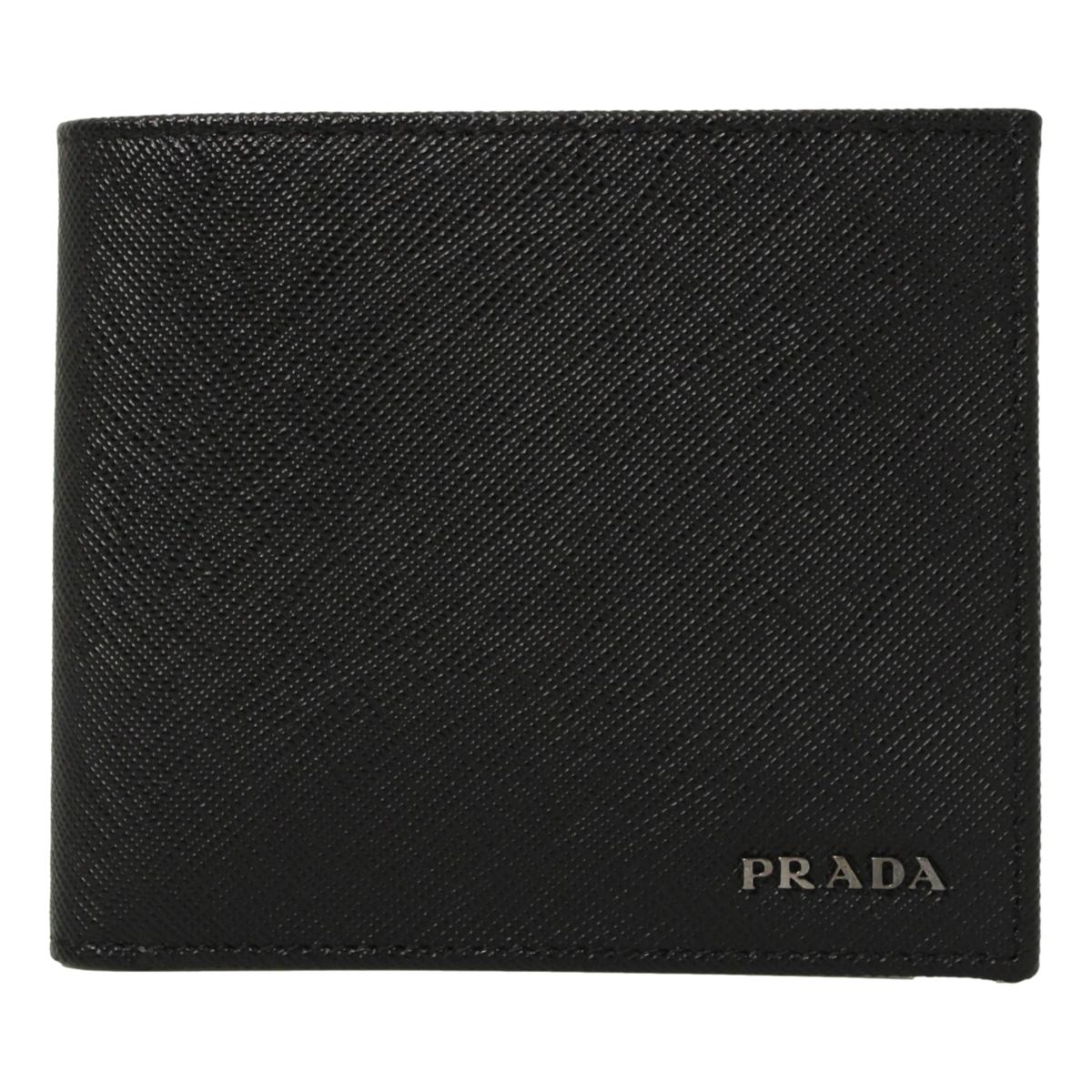 Prada Nero Black Grey Saffiano Cuir Leather Billfold Wallet 2M0513