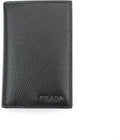 Prada Men's Vitello Micro Grain Black Grey Leather Vertical Card Holder 2MC101