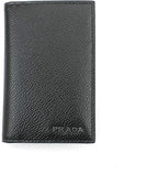 Prada Men's Vitello Micro Grain Black Grey Leather Vertical Card Holder 2MC101