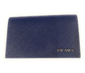 Prada Mens Saffiano Flap Card Holder Wallet Baltico Blue 2MC122
