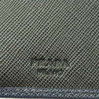 Prada Navy Black Bicolor Saffiano Leather Logo Bifold Wallet 2MO738