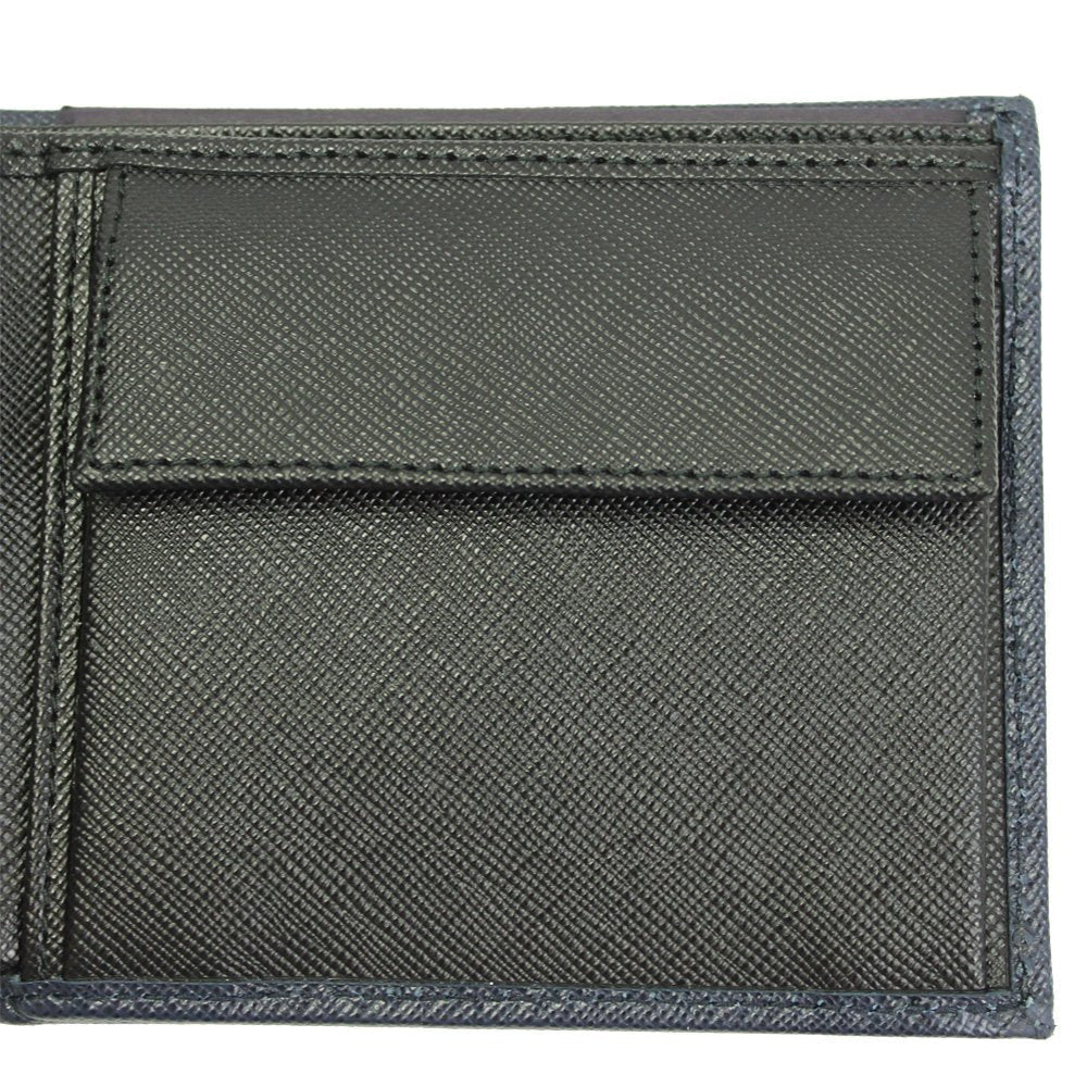 Prada Navy Black Bicolor Saffiano Leather Logo Bifold Wallet 2MO738