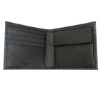 Prada Navy Black Bicolor Saffiano Leather Logo Bifold Wallet 2MO738