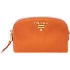 Prada Papaya Orange Vitello Daino Pouch Cosmetic Case 1ND005