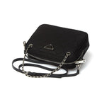 Prada Black Tessuto Nylon Quilted Triangle Logo Cross Body Bag 1BH910